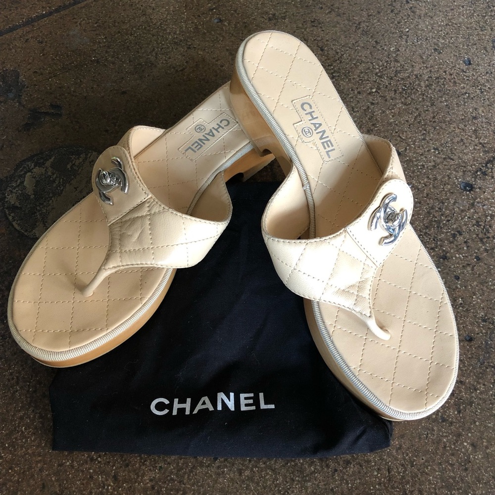 Genuine Chanel Sandal Leather and Wood Cream
